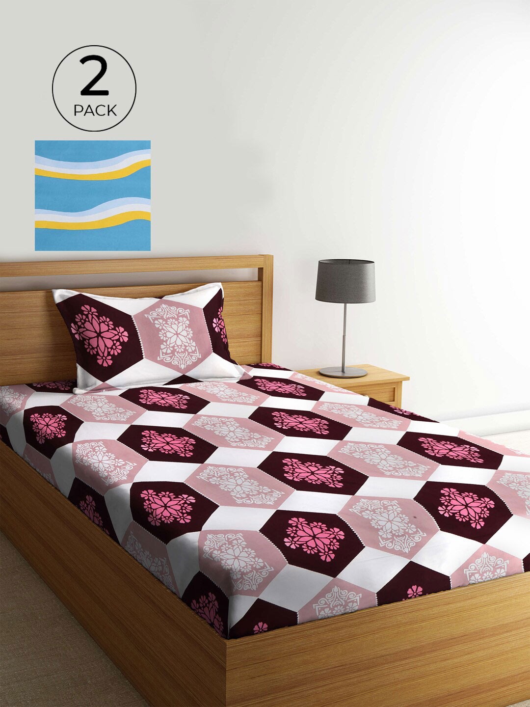 

KLOTTHE Multicoloured Floral 210 TC 2 Single Bedsheet with 2 Pillow Covers, Multi