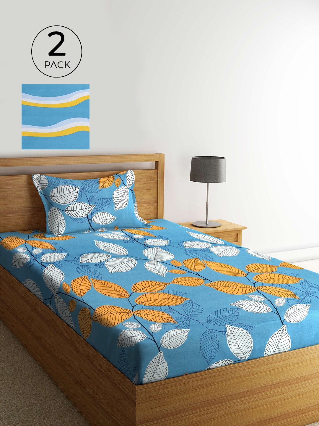 

KLOTTHE Multicoloured Floral 210 TC 2 Single Bedsheet with 2 Pillow Covers, Blue
