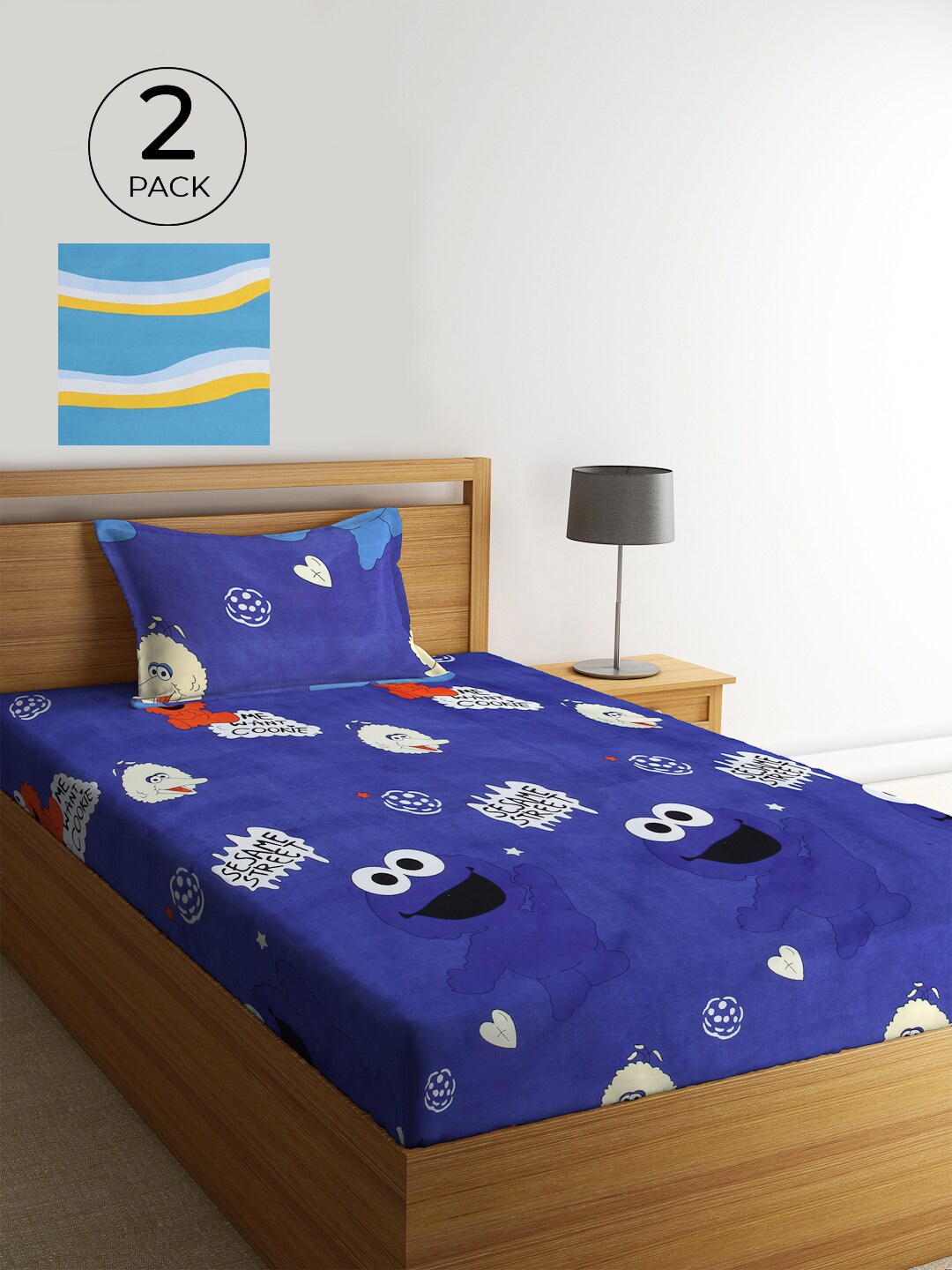 

KLOTTHE Floral Print 300 TC Set Of 2 Single Bedsheet with 2 Pillow Covers, Blue