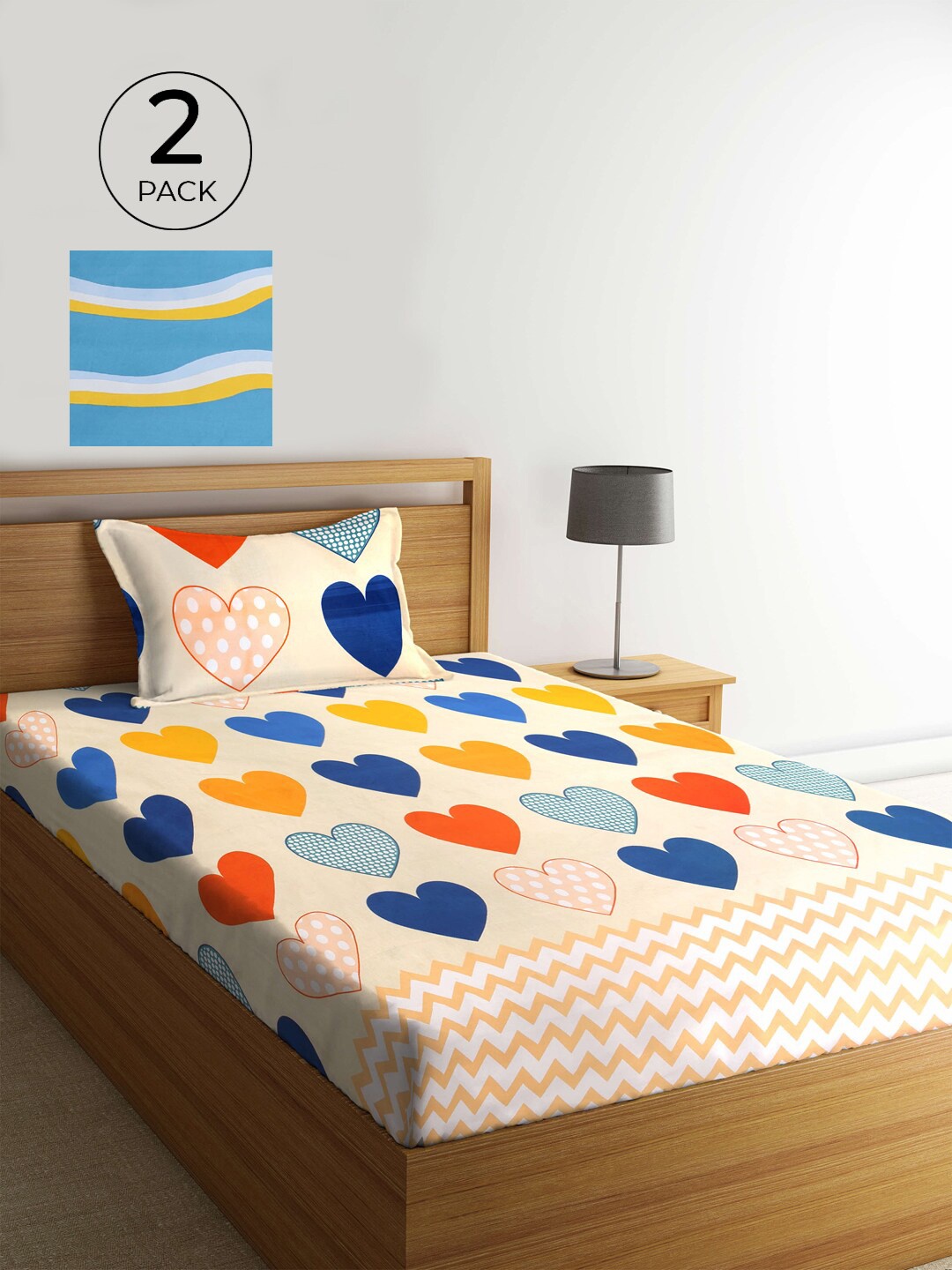 

KLOTTHE Multicoloured Floral 210 TC 2 Single Bedsheet with 2 Pillow Covers, Blue