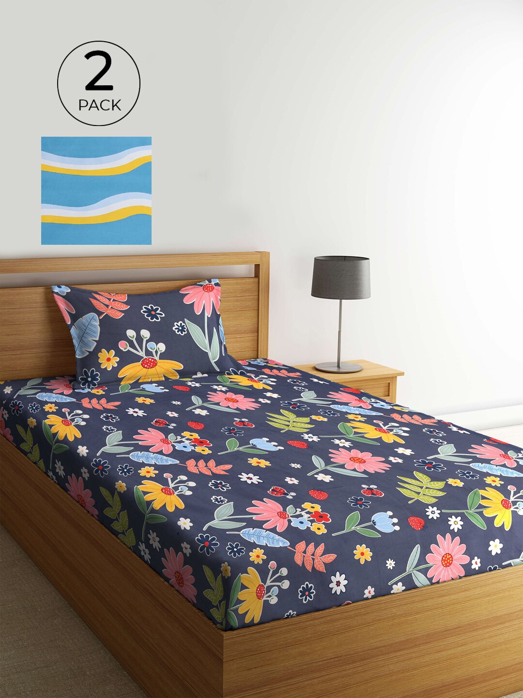 

KLOTTHE Multicoloured Floral 210 TC 2 Single Bedsheet with 2 Pillow Covers, Multi