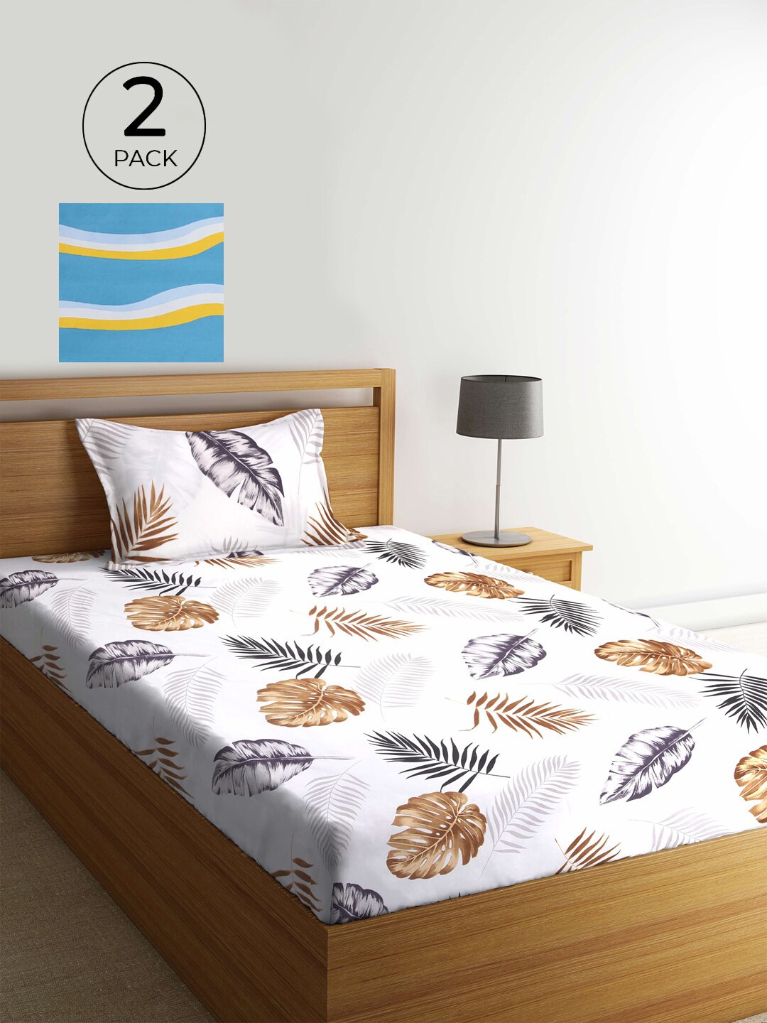 

KLOTTHE Multicoloured Floral 210 TC 2 Single Bedsheet with 2 Pillow Covers, White