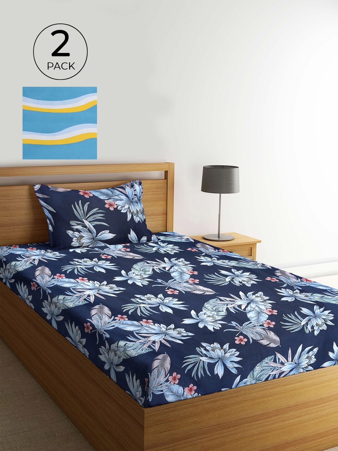 

KLOTTHE Multicoloured Floral 210 TC 2 Single Bedsheet with 2 Pillow Covers, Multi