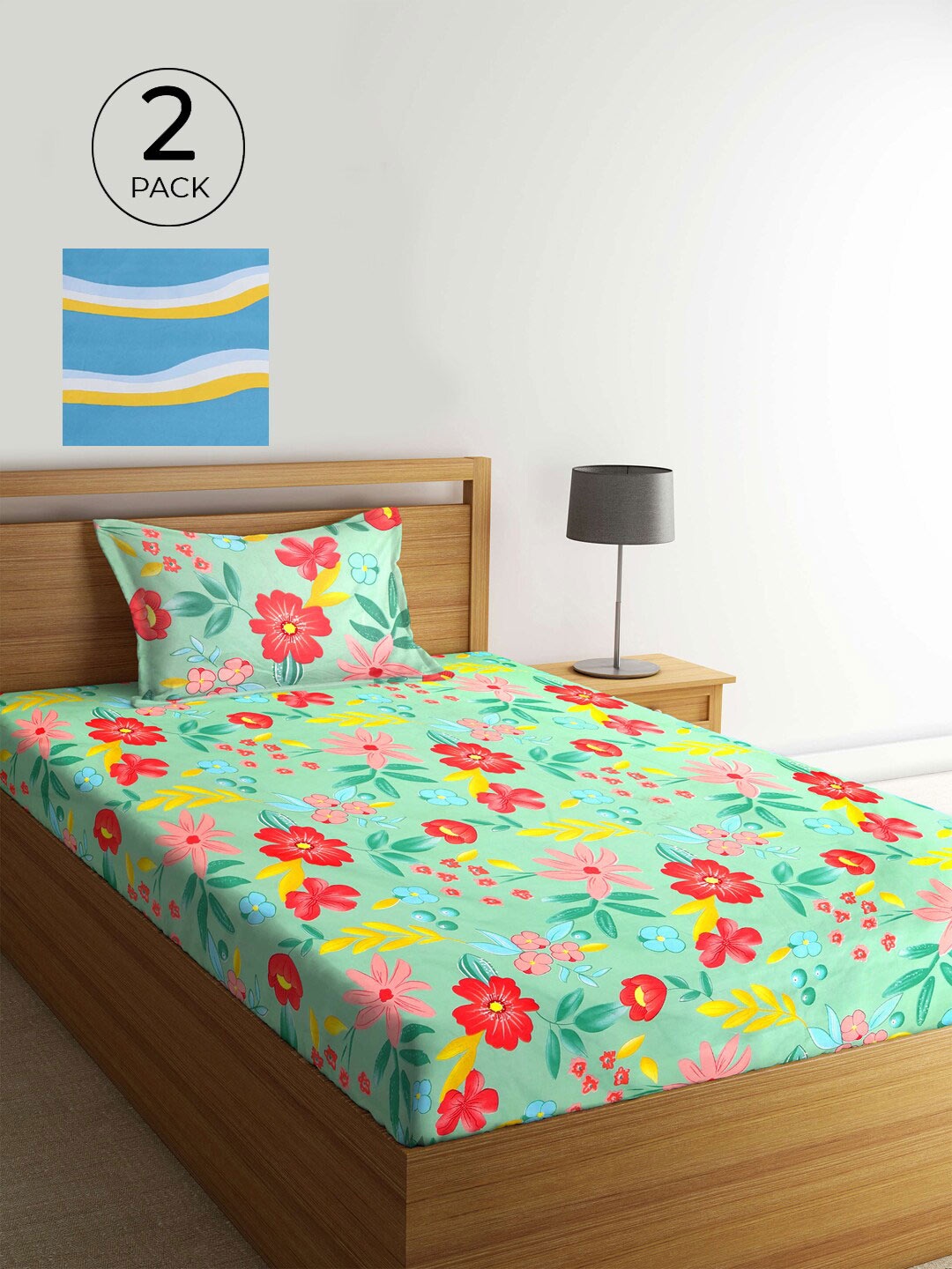 

KLOTTHE Multicoloured Floral 210 TC 2 Single Bedsheet with 2 Pillow Covers, Multi