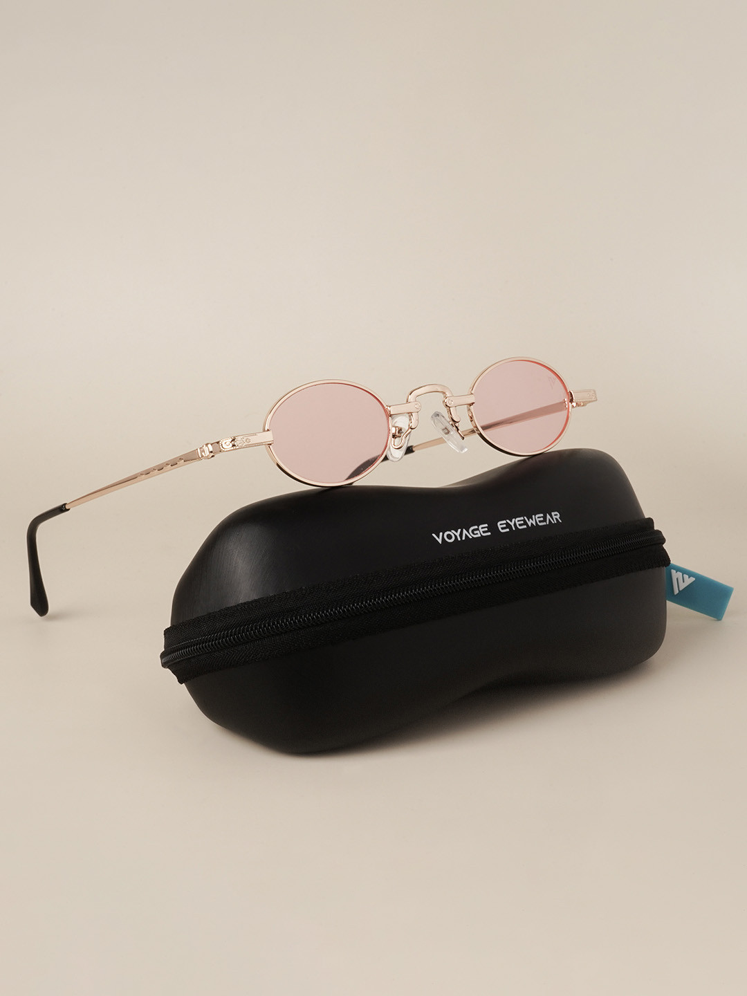 

Voyage Unisex Pink Lens & Gold-Toned Oval Sunglasses with UV Protected Lens