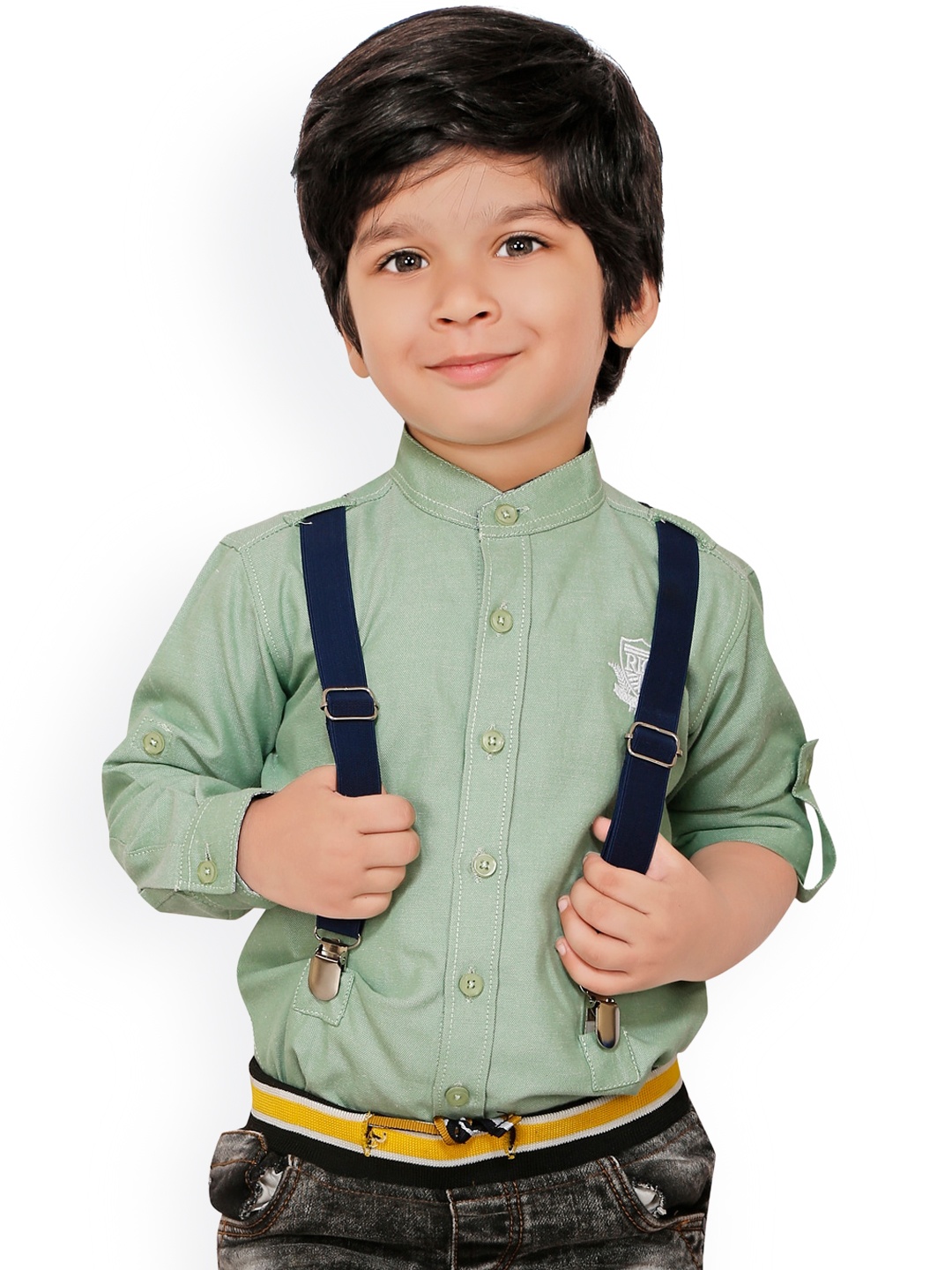 

RIKIDOOS Boys Olive Green Opaque Casual Shirt With Suspender