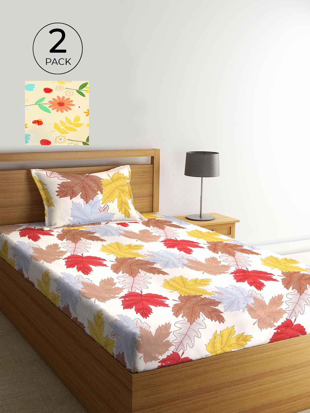 

KLOTTHE Multicoloured Floral 210 TC 2 Single Bedsheet with 2 Pillow Covers, Multi