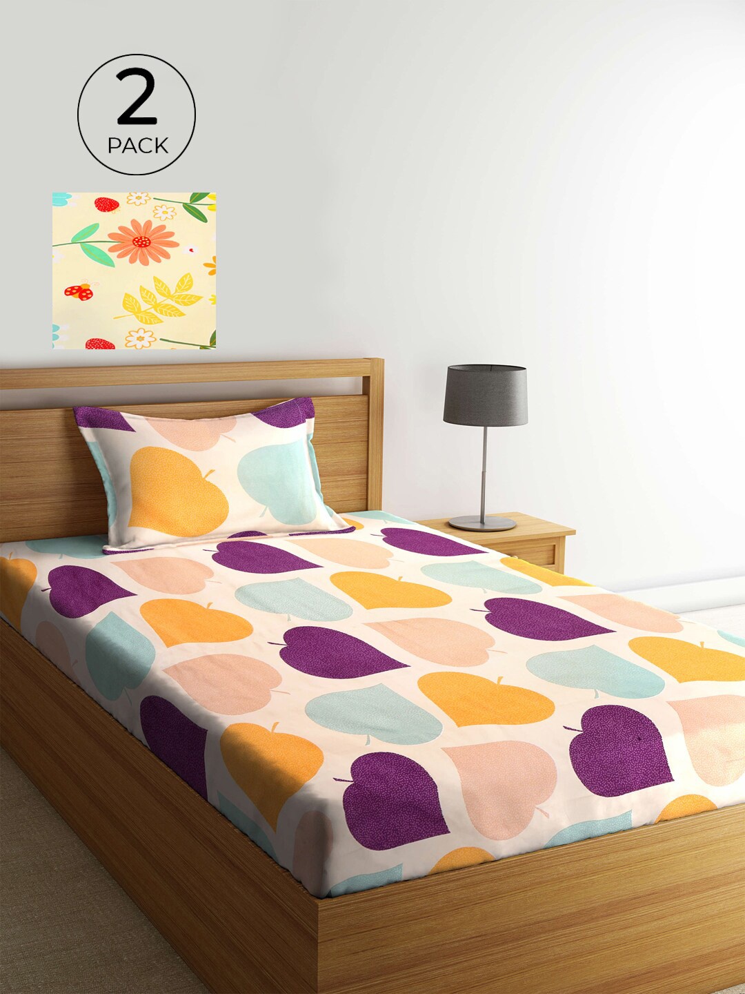 

KLOTTHE Multicoloured Floral 210 TC 2 Single Bedsheet with 2 Pillow Covers, Multi