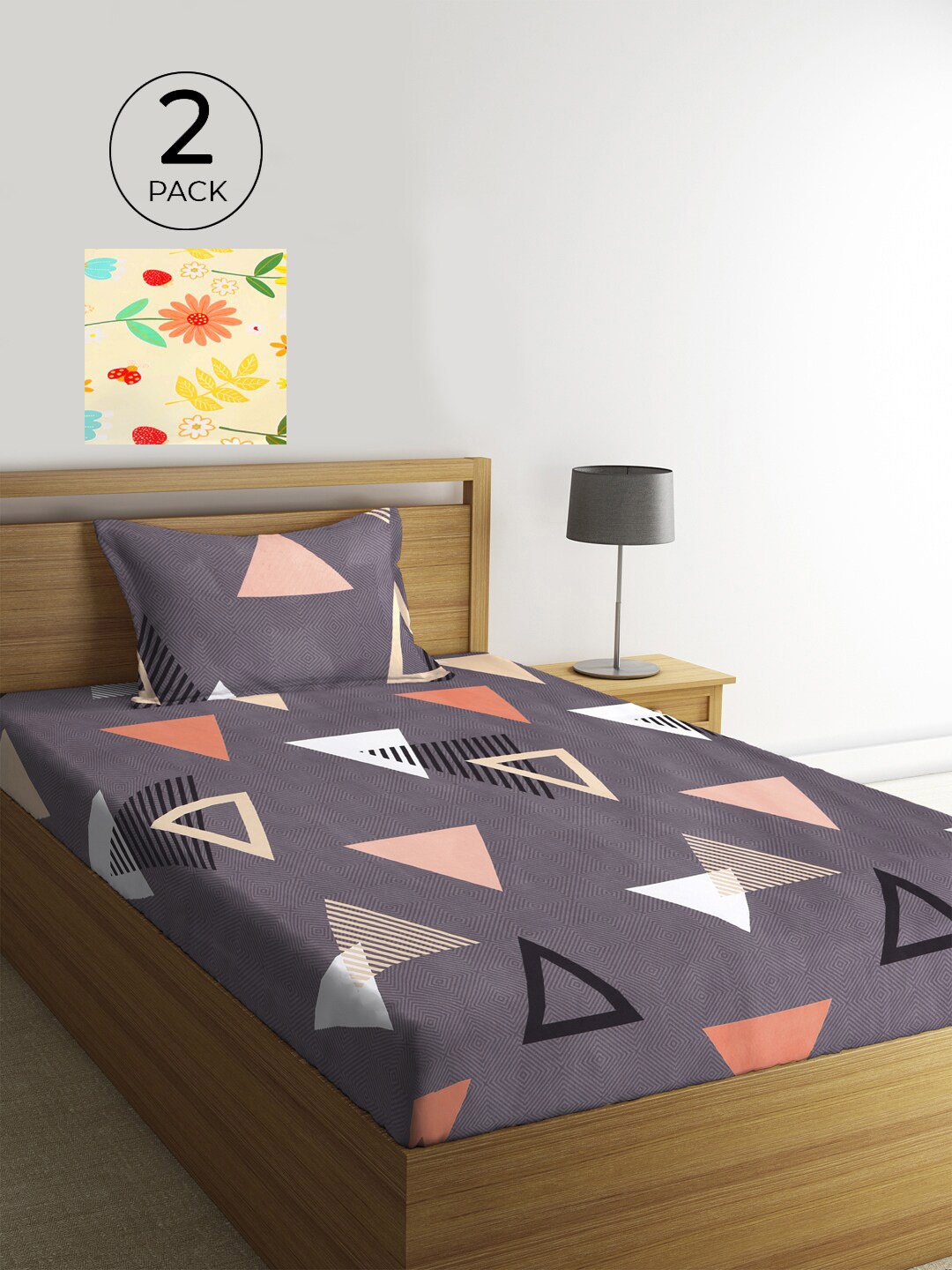

KLOTTHE Multicoloured Floral 210 TC 2 Single Bedsheet with 2 Pillow Covers, Yellow