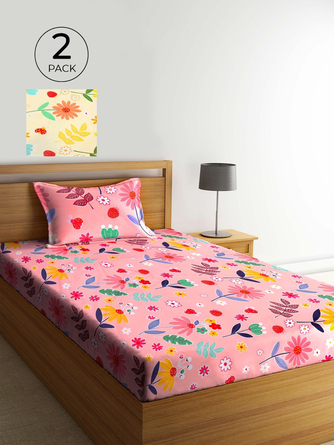 

KLOTTHE Multicoloured Floral 210 TC 2 Single Bedsheet with 2 Pillow Covers, Multi