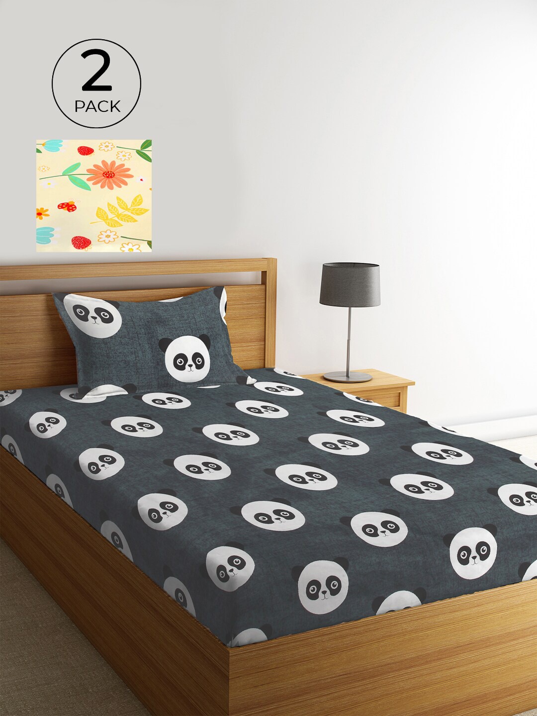 

KLOTTHE Multicoloured Floral 210 TC 2 Single Bedsheet with 2 Pillow Covers, Yellow