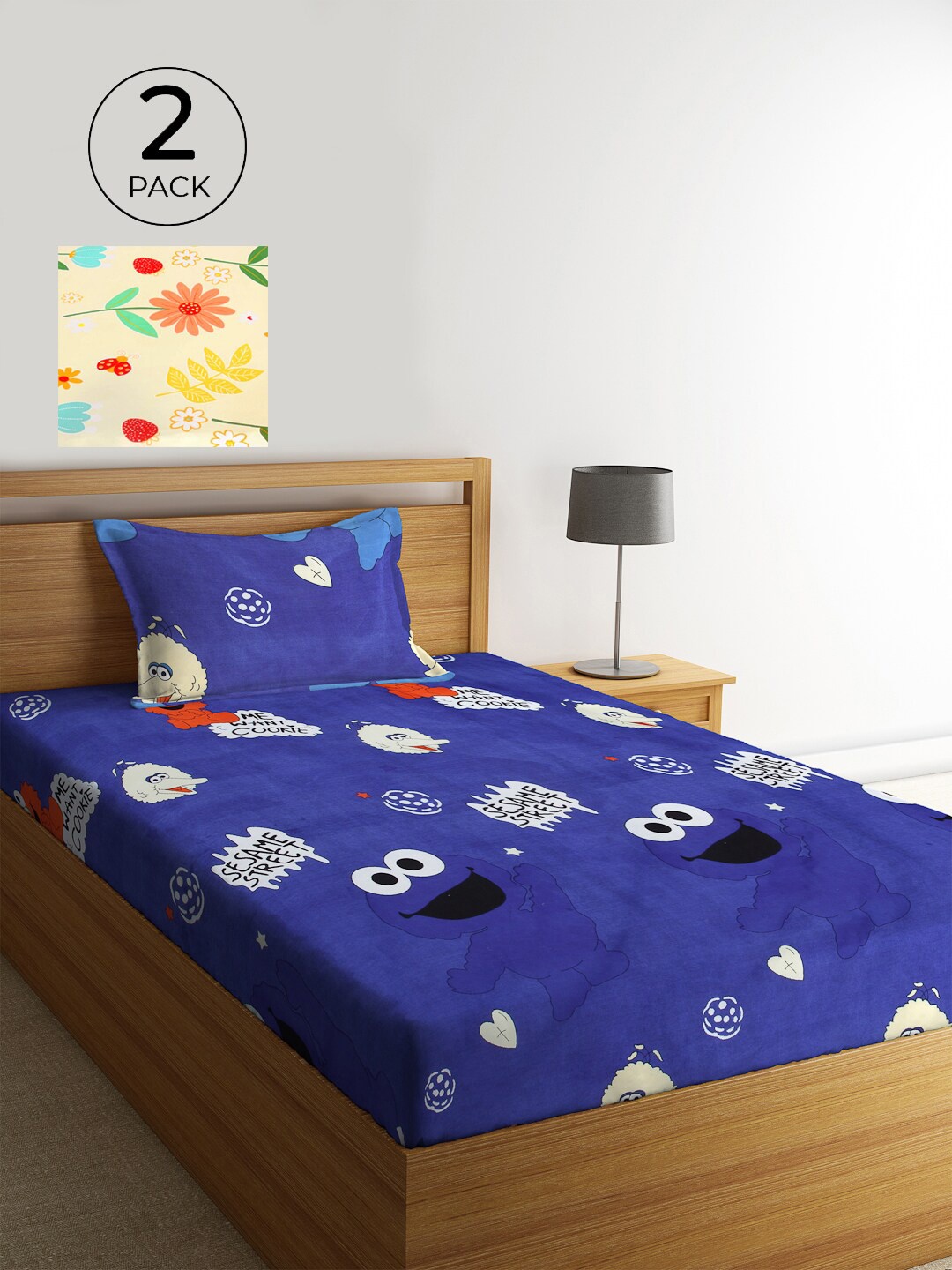 

KLOTTHE Multicoloured Floral 210 TC 2 Single Bedsheet with 2 Pillow Covers, Blue