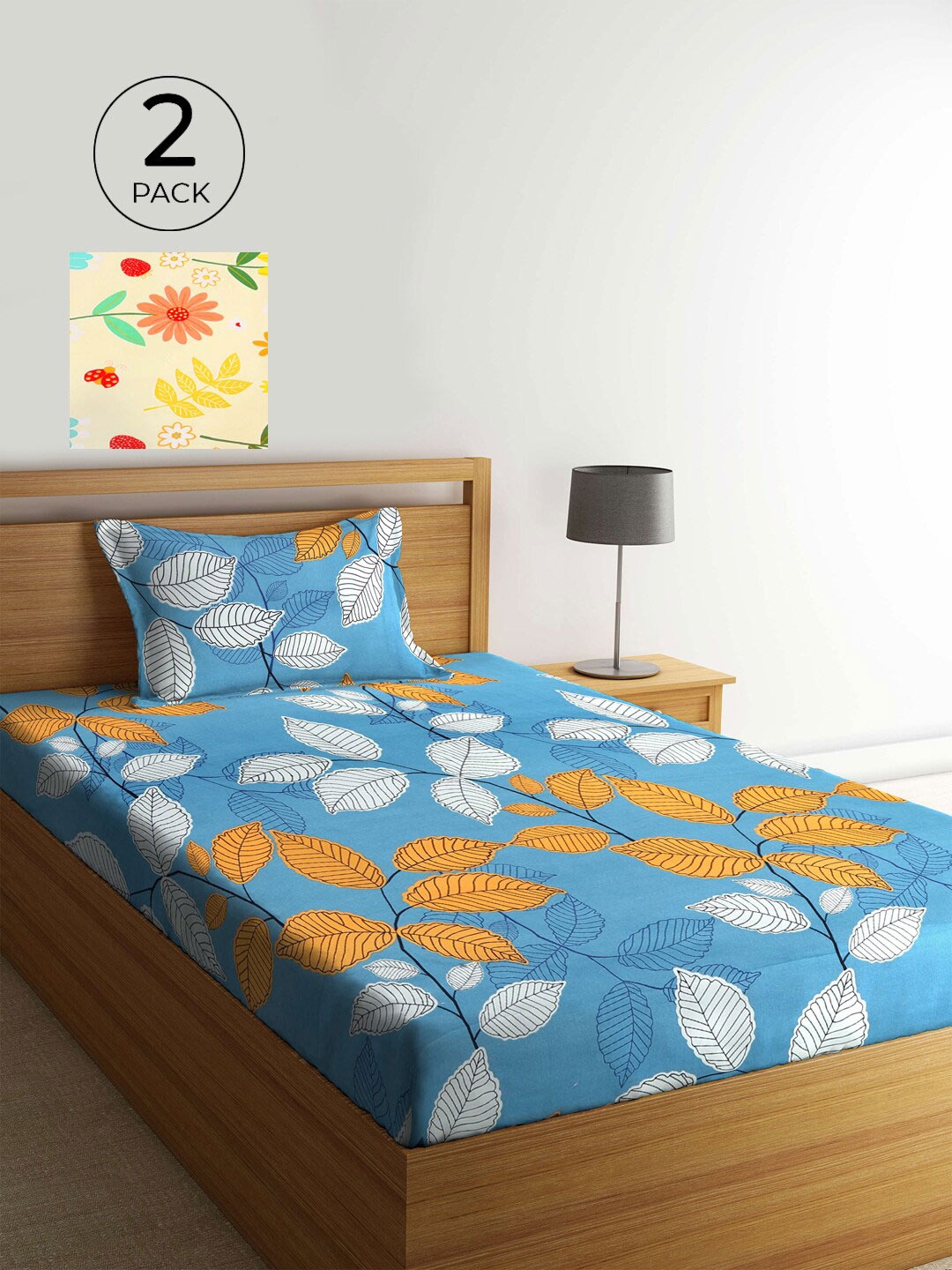 

KLOTTHE Multicoloured Floral 210 TC 2 Single Bedsheet with 2 Pillow Covers, Blue