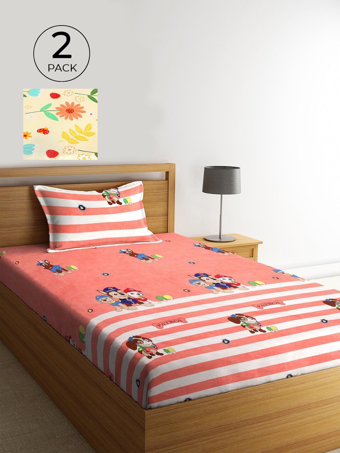 

KLOTTHE Multicoloured Floral 210 TC 2 Single Bedsheet with 2 Pillow Covers, Multi