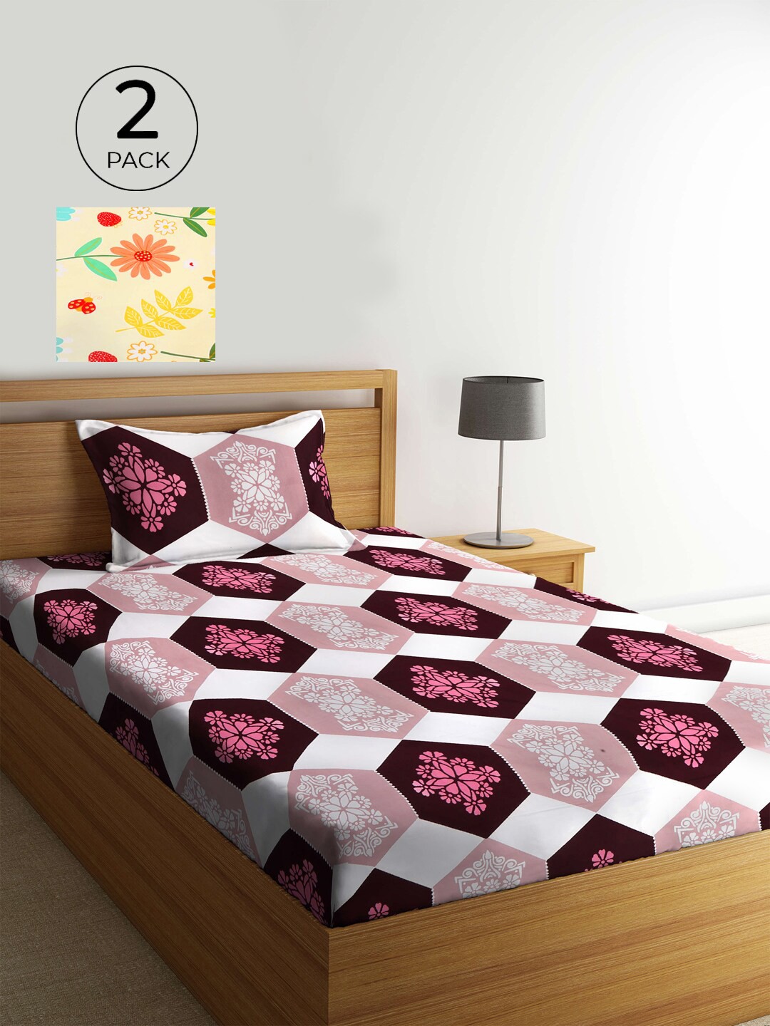 

KLOTTHE Multicoloured Floral 210 TC 2 Single Bedsheet with 2 Pillow Covers, Multi