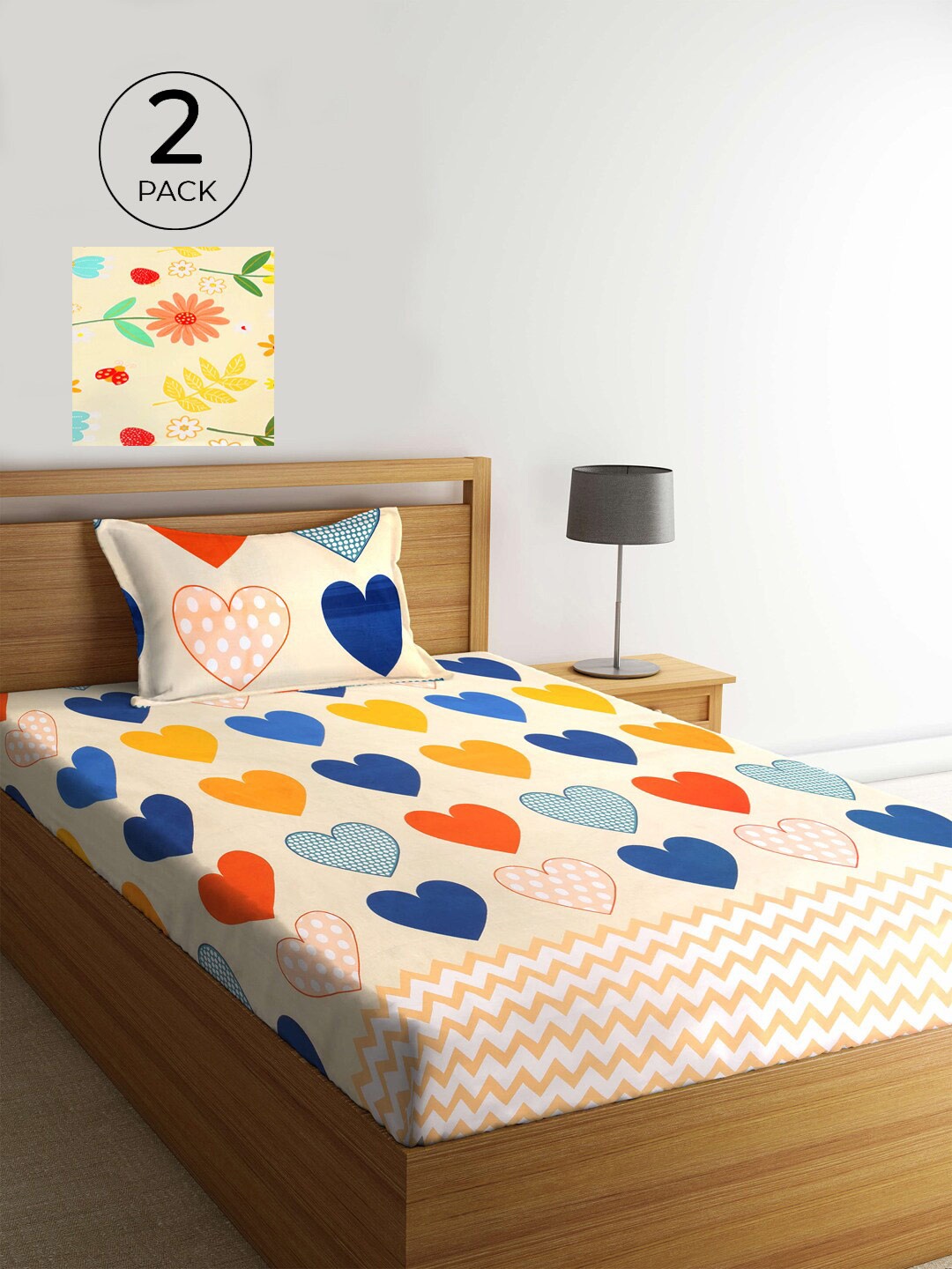 

KLOTTHE Multicoloured Floral 210 TC 2 Single Bedsheet with 2 Pillow Covers, Multi