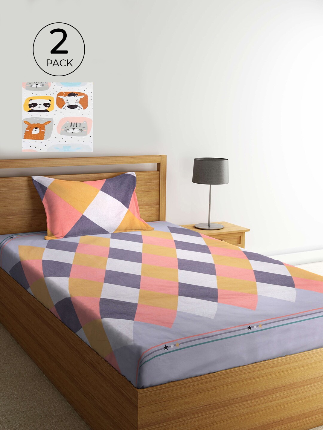 

KLOTTHE Multicoloured Floral 210 TC 2 Single Bedsheet with 2 Pillow Covers, Multi
