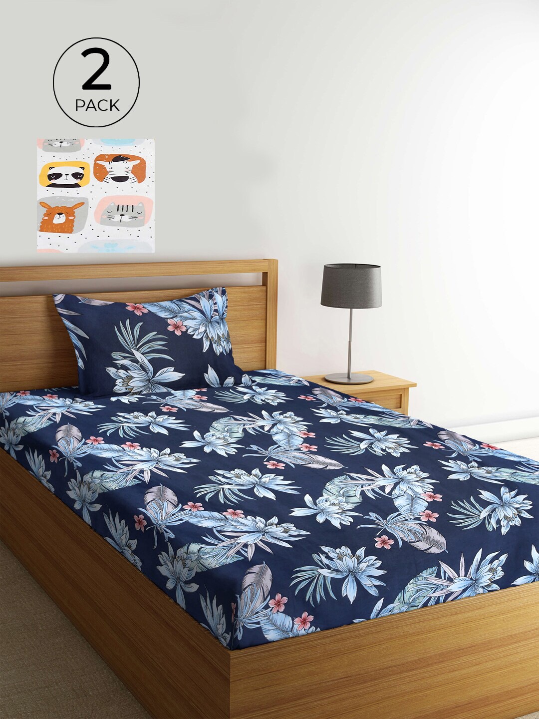 

KLOTTHE Multicoloured Floral 210 TC 2 Single Bedsheet with 2 Pillow Covers, Multi