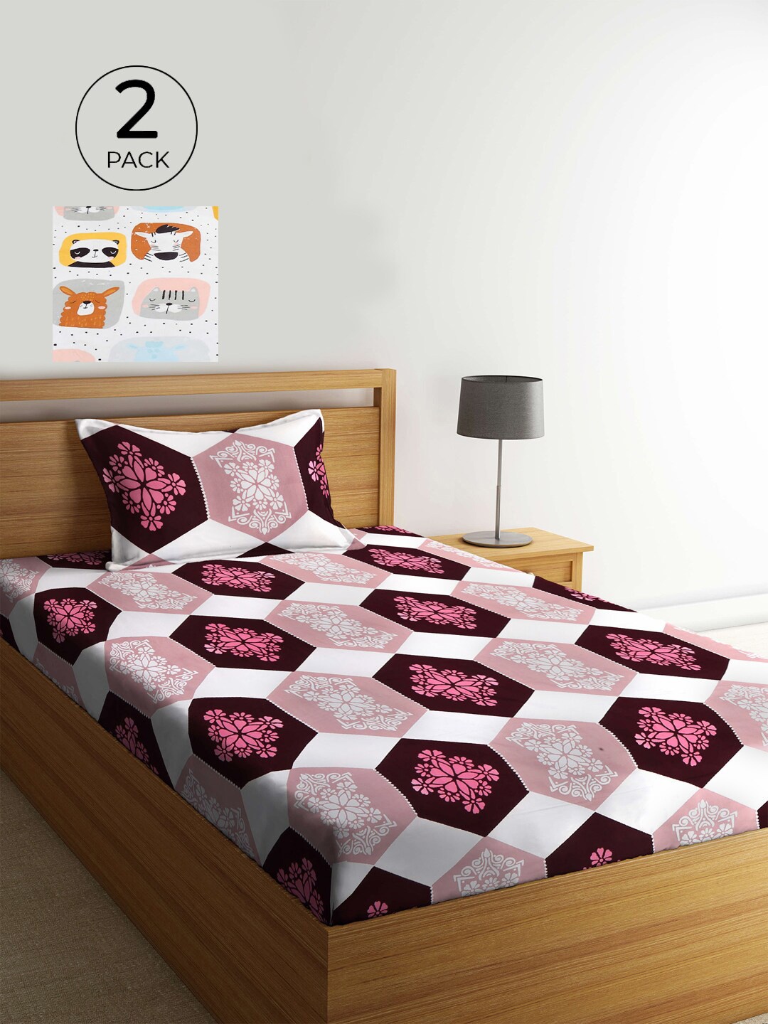 

KLOTTHE Multicoloured Floral 210 TC 2 Single Bedsheet with 2 Pillow Covers, Multi