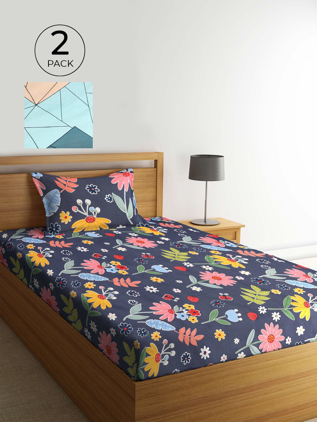 

KLOTTHE Multicoloured Floral 210 TC 2 Single Bedsheet with 2 Pillow Covers, Multi