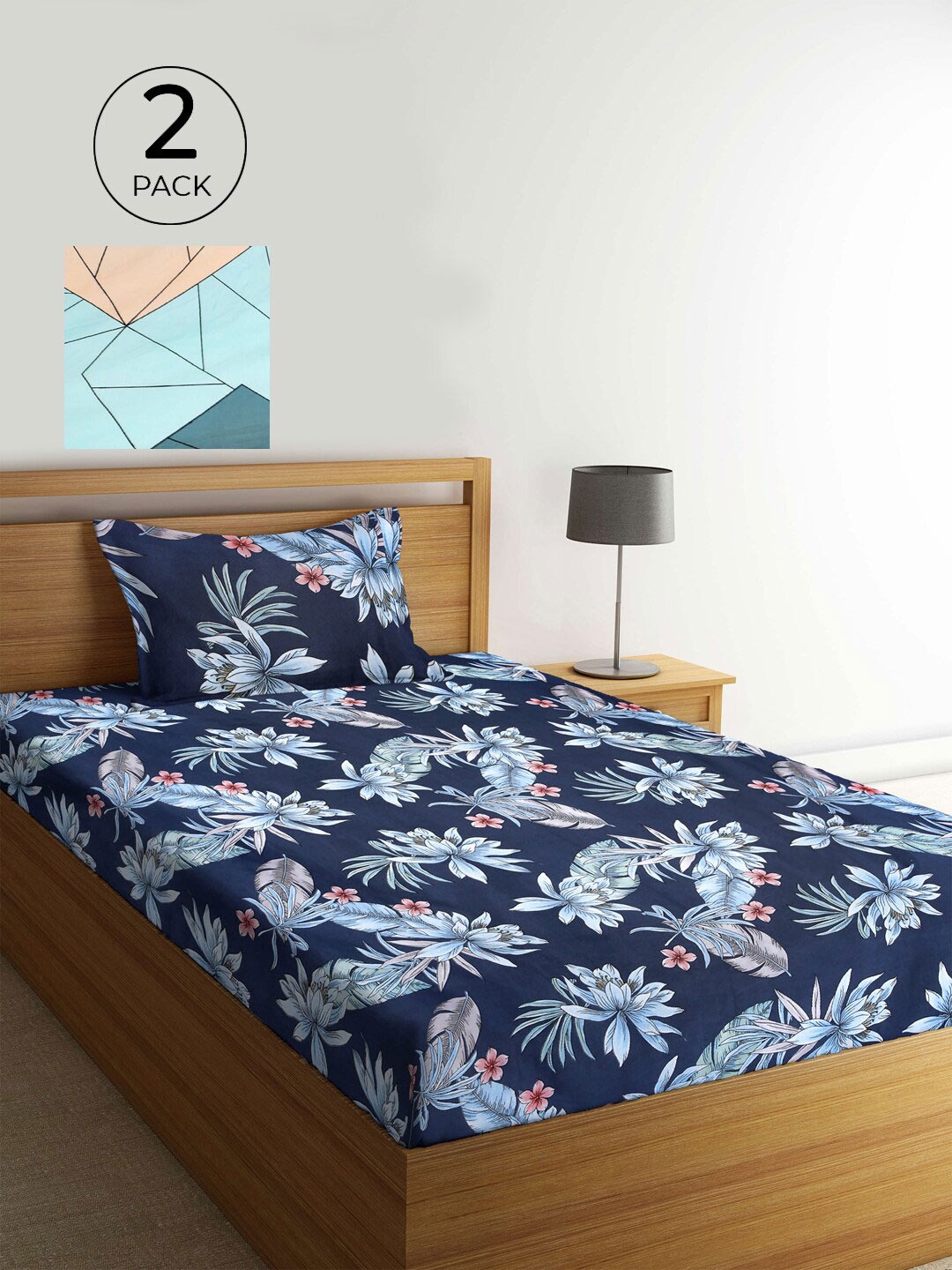 

KLOTTHE Floral Print 300 TC Set Of 2 Single Bedsheet with 2 Pillow Covers, Multi