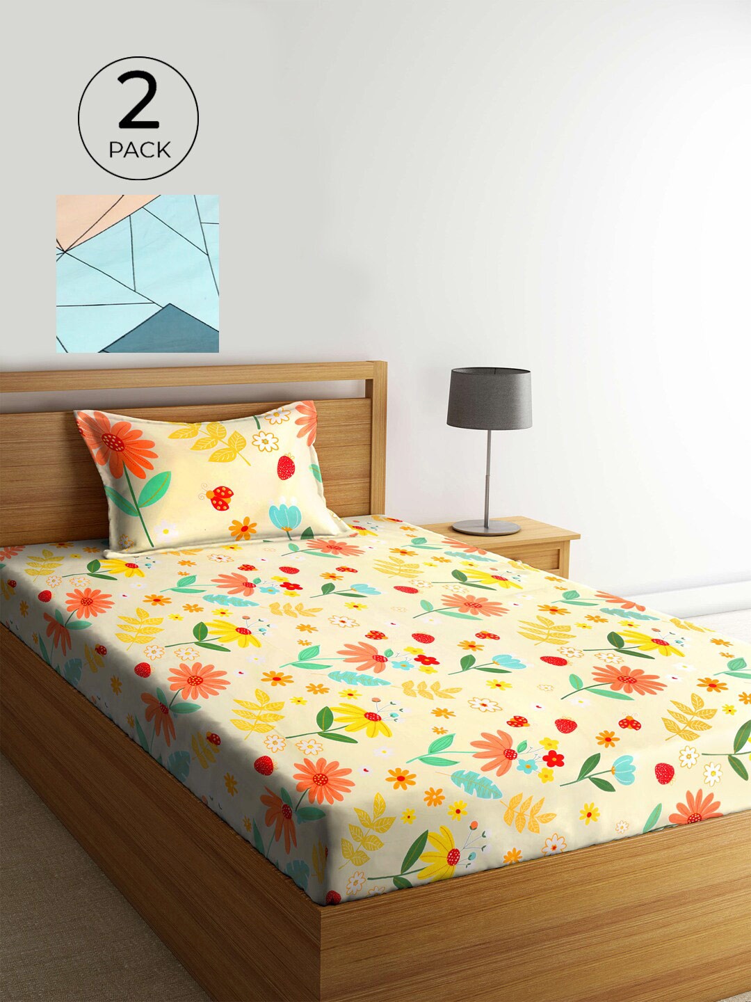 

KLOTTHE Multicoloured Floral 210 TC 2 Single Bedsheet with 2 Pillow Covers, Multi