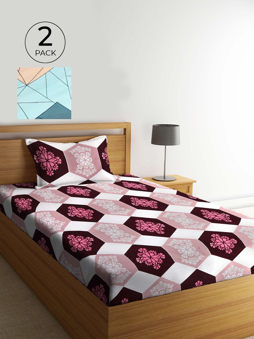 

KLOTTHE Multicoloured Floral 210 TC 2 Single Bedsheet with 2 Pillow Covers, Multi