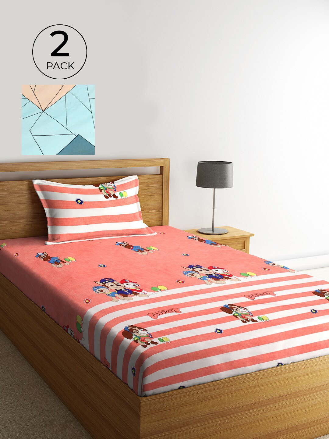 

KLOTTHE Printed 300 TC Set Of 2 Single Bedsheet with 2 Pillow Covers, Multi