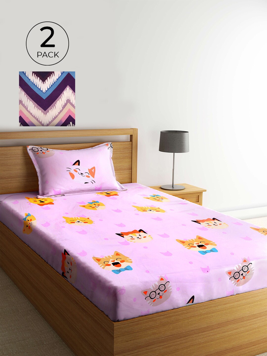 

KLOTTHE Multicoloured 210 TC 2 Single Bedsheet with 2 Pillow Covers, Multi