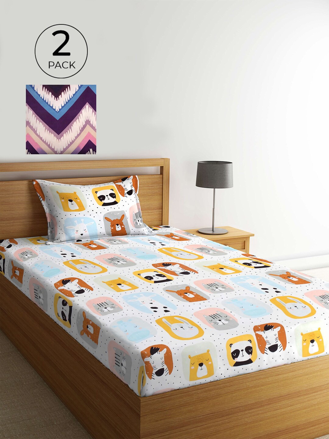 

KLOTTHE Multicoloured 210 TC 2 Single Bedsheet with 2 Pillow Covers, Multi