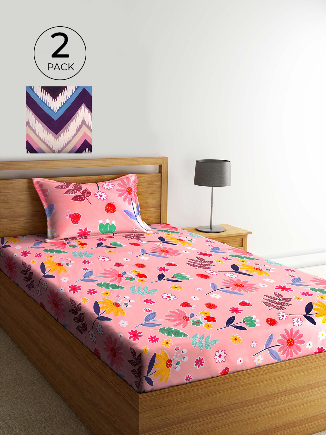 

KLOTTHE Multicoloured Floral 210 TC 2 Single Bedsheet with 2 Pillow Covers, Multi