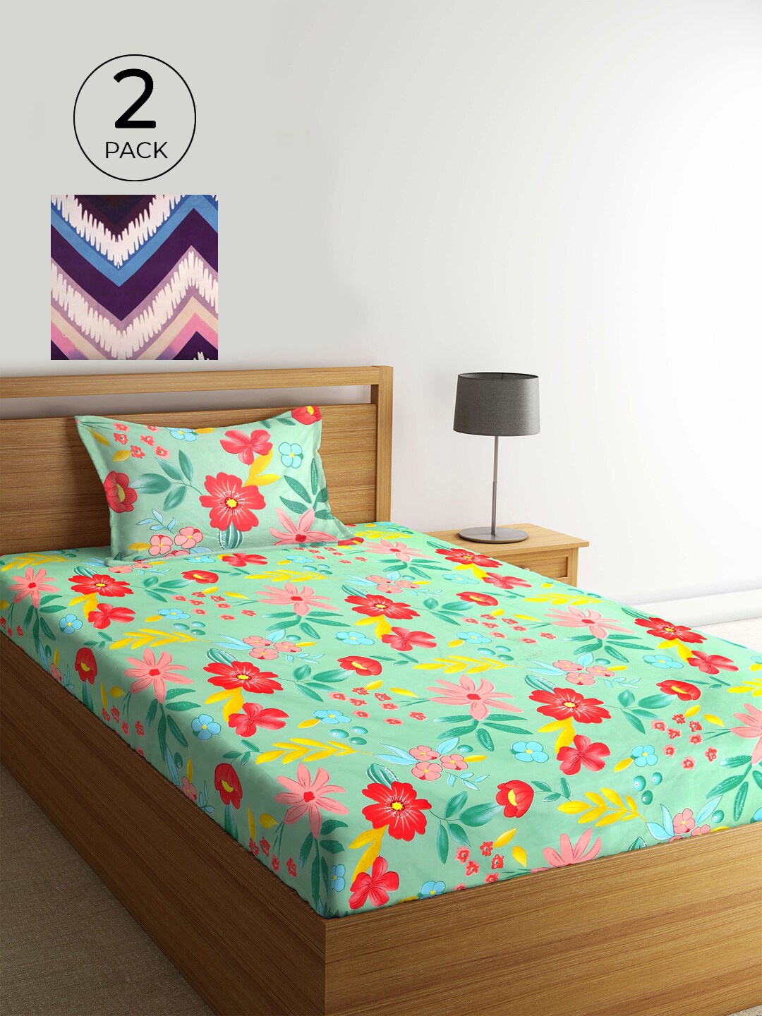 

KLOTTHE Multicoloured Floral 210 TC 2 Single Bedsheet with 2 Pillow Covers, Multi