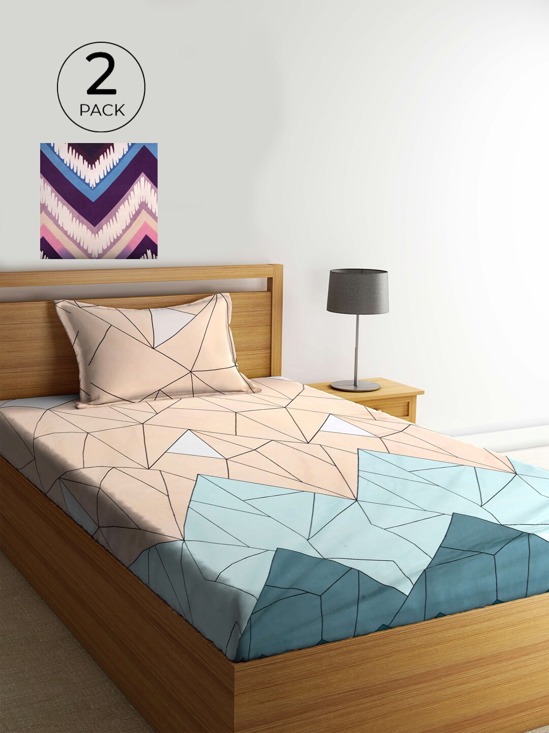 

KLOTTHE Peach-Coloured & White Geometric 210 TC 2 Single Bedsheet with 2 Pillow Covers