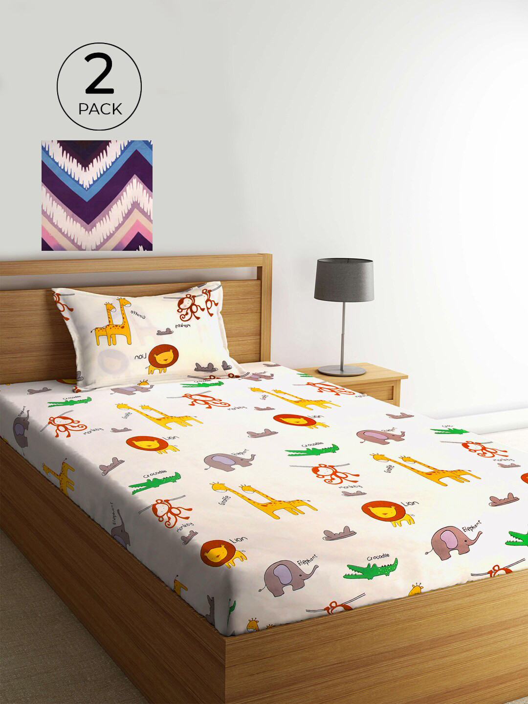

KLOTTHE Multicoloured Floral 210 TC 2 Single Bedsheet with 2 Pillow Covers, Multi