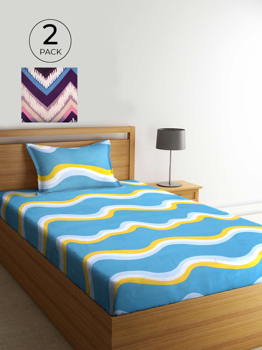 

KLOTTHE Turquoise Blue & White Geometric 210 TC 2 Single Bedsheet with 2 Pillow Covers
