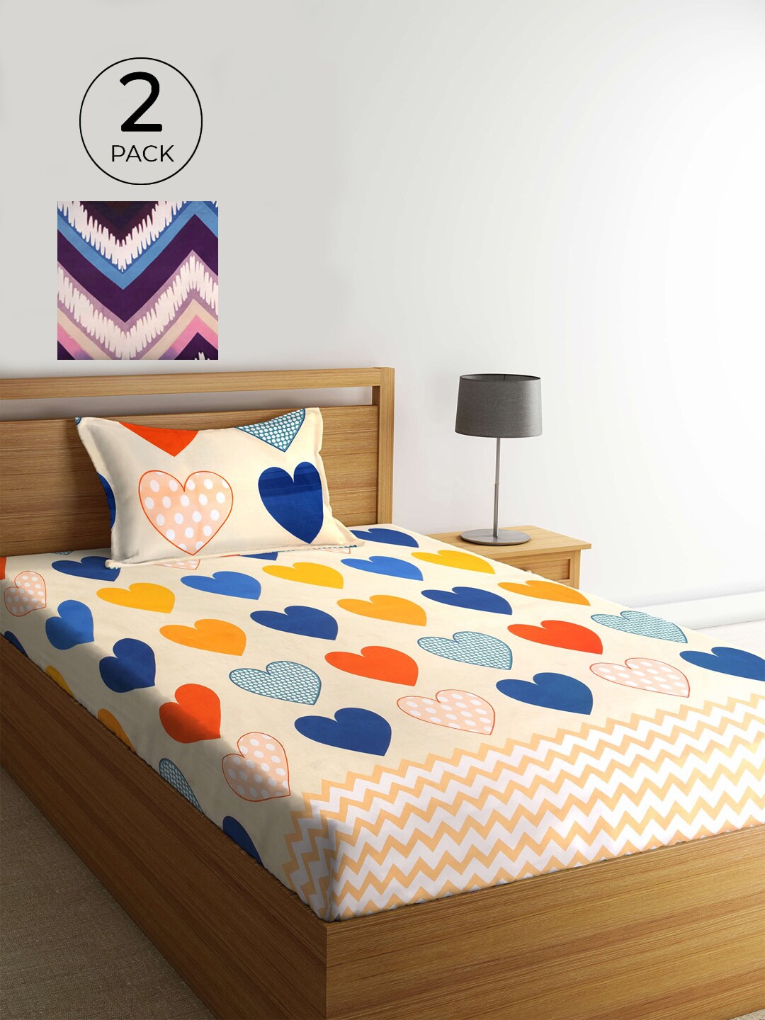 

KLOTTHE Yellow & White Geometric 210 TC 2 Single Bedsheet with 2 Pillow Covers