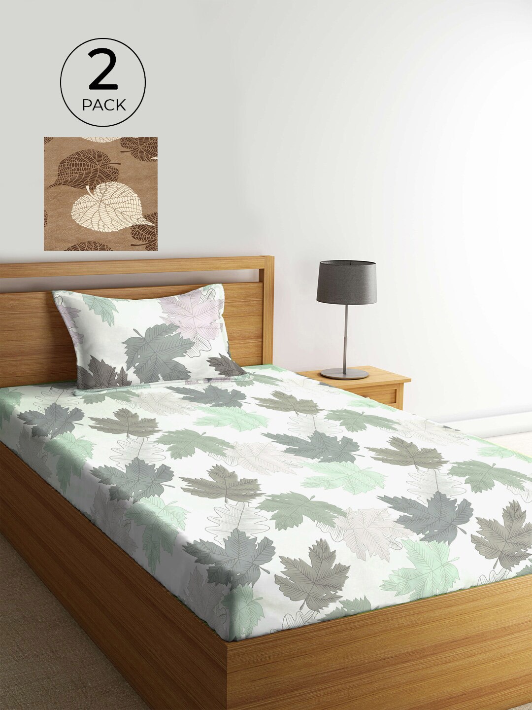 

KLOTTHE White & Brown Floral 210 TC 2 Single Bedsheet with 2 Pillow Covers
