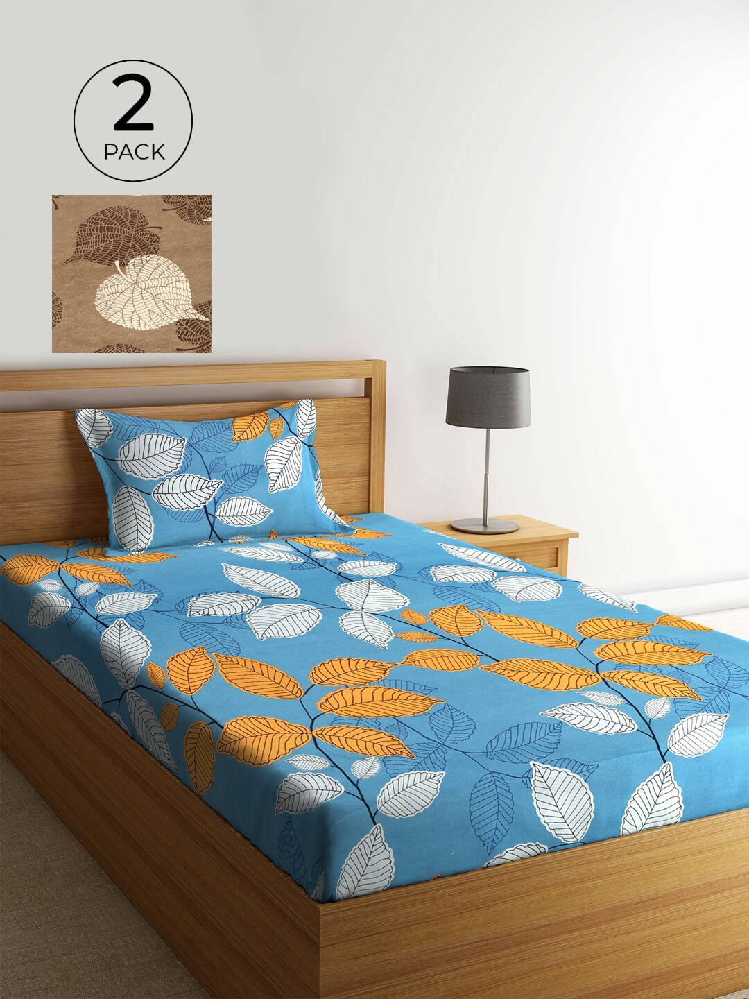 

KLOTTHE Blue & Brown Floral 210 TC 2 Single Bedsheet with 2 Pillow Covers