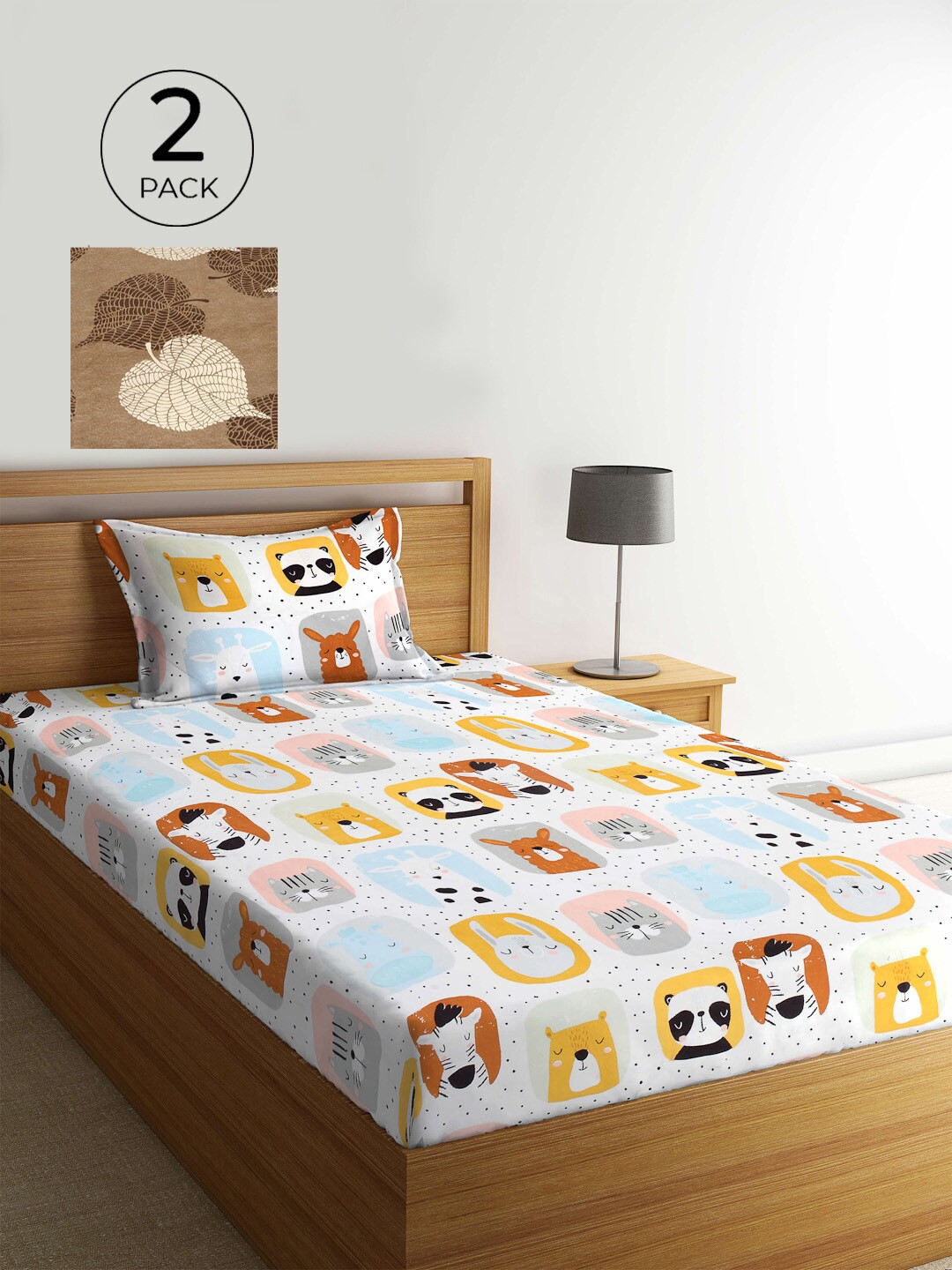 

KLOTTHE White & Brown Geometric 210 TC 2 Single Bedsheet with 2 Pillow Covers
