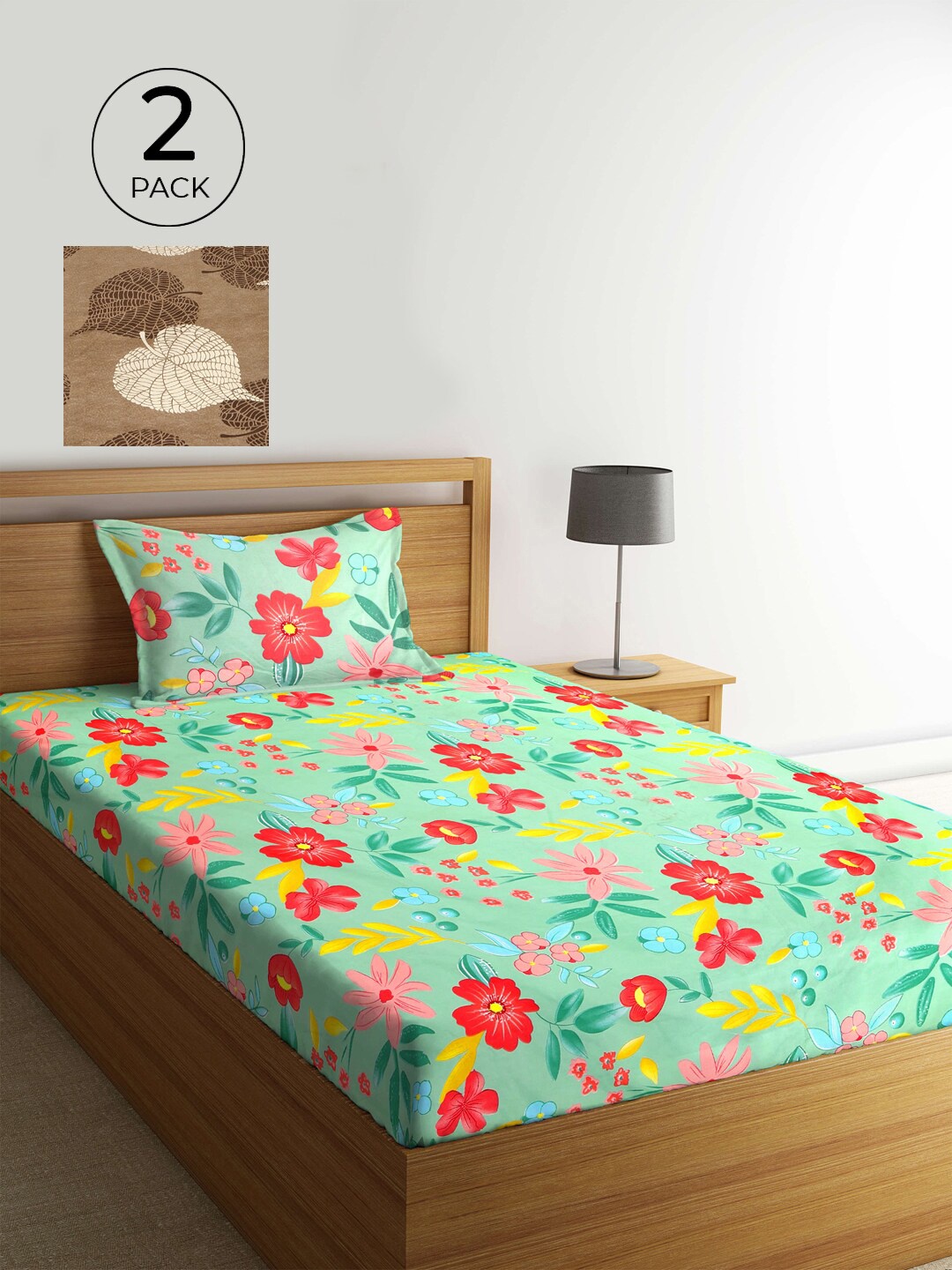 

KLOTTHE Multicoloured Floral 210 TC 2 Single Bedsheet with 2 Pillow Covers, Multi