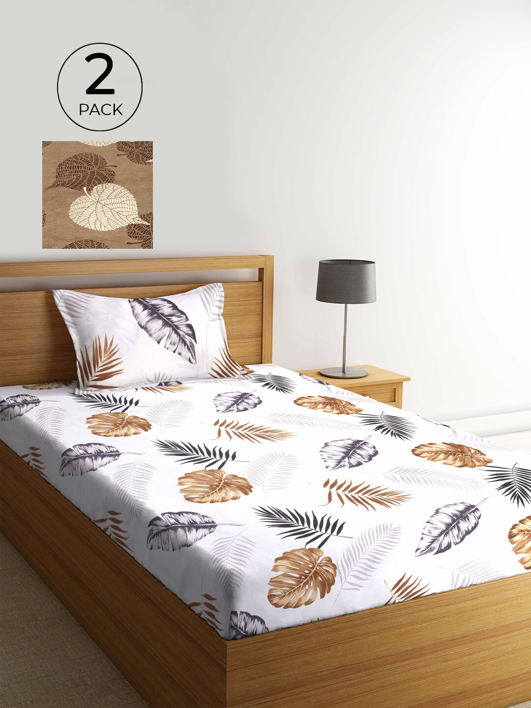 

KLOTTHE White & Brown Floral 210 TC 2 Single Bedsheet with 2 Pillow Covers
