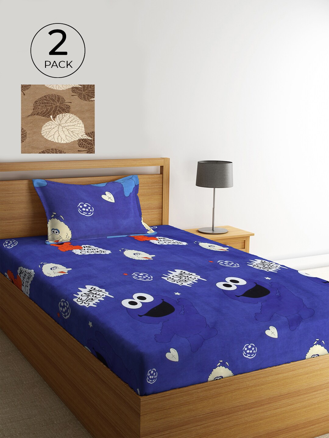 

KLOTTHE Floral Print 300 TC Set Of 2 Single Bedsheet with 2 Pillow Covers, Blue