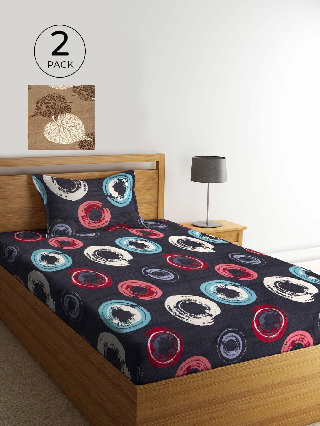 

KLOTTHE Navy Blue & Brown Geometric 210 TC 2 Single Bedsheet with 2 Pillow Covers