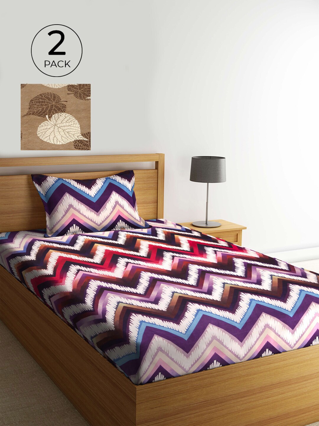 

KLOTTHE White & Brown 210 TC 2 Single Bedsheet with 2 Pillow Covers