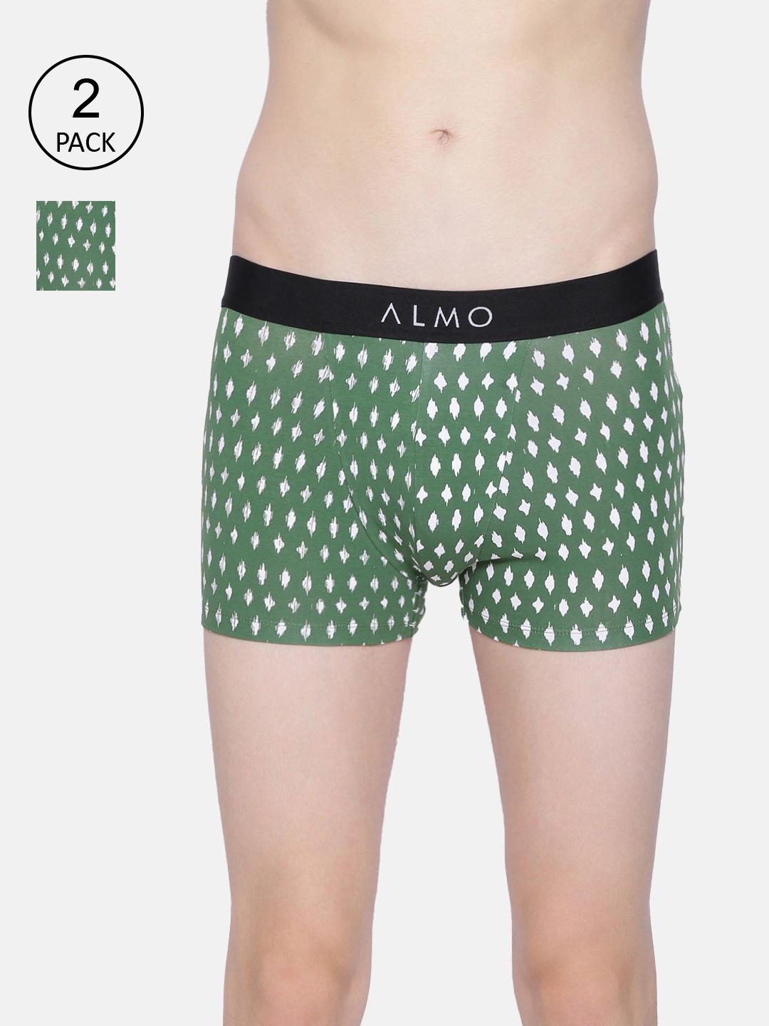 

Almo Wear Men Pack Of 2 Green & White Printed Organic Cotton Slim-Fit Trunks AM-OC-T-DGDG