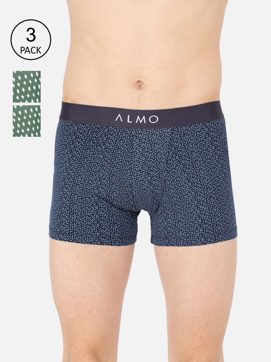 

Almo Wear Men Pack Of 3 Printed Organic Cotton Slim-Fit Trunks AM-OC-T-BLDGDG, Green