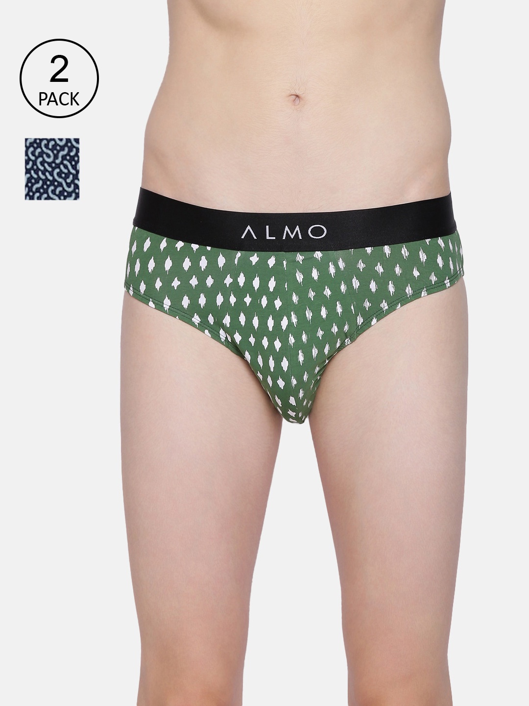 

Almo Wear Men Pack Of 5 Printed Organic Cotton Basic Briefs, Green