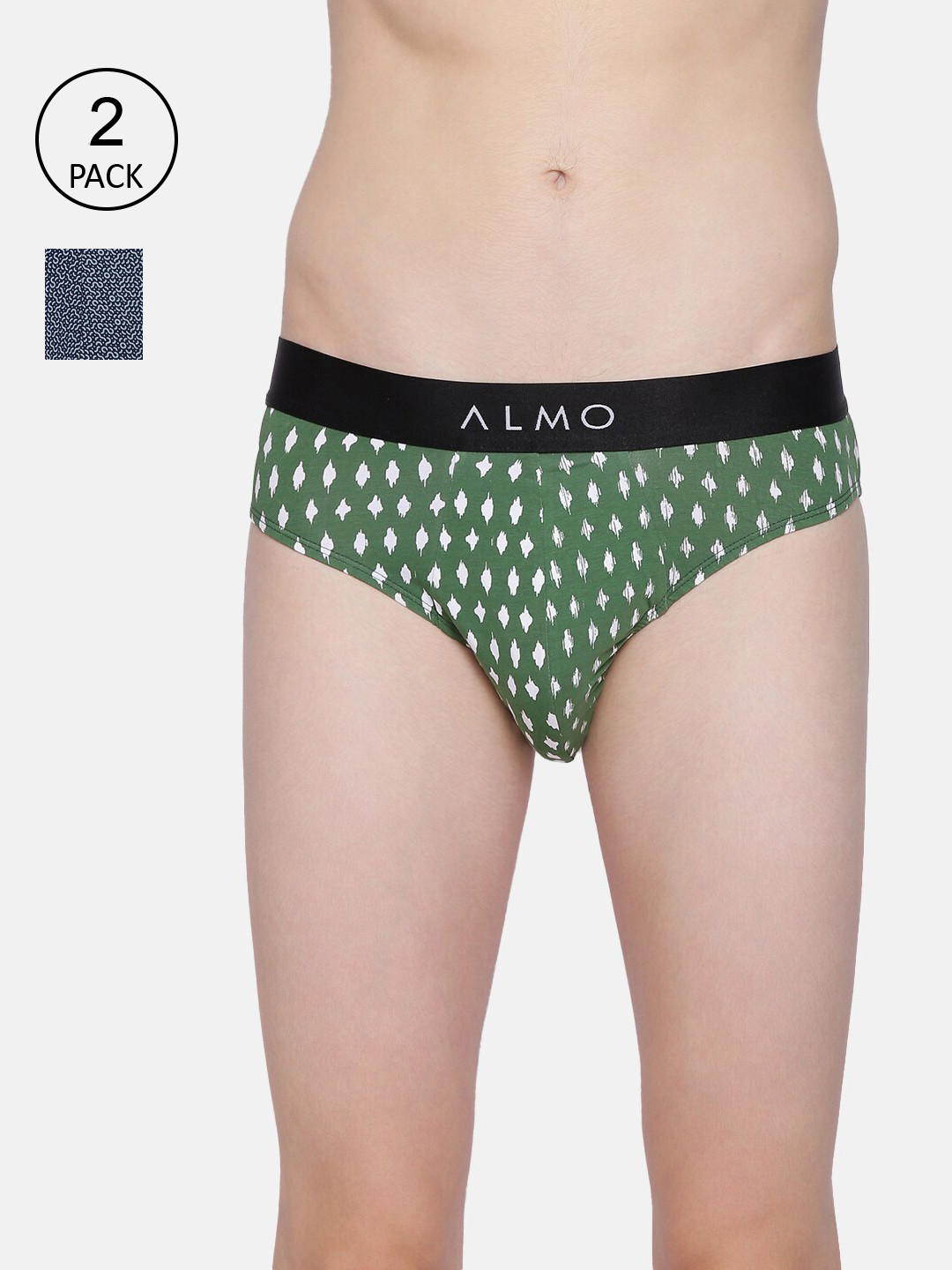 

Almo Wear Men Pack Of 2 Printed Organic Cotton Basic Briefs, Navy blue