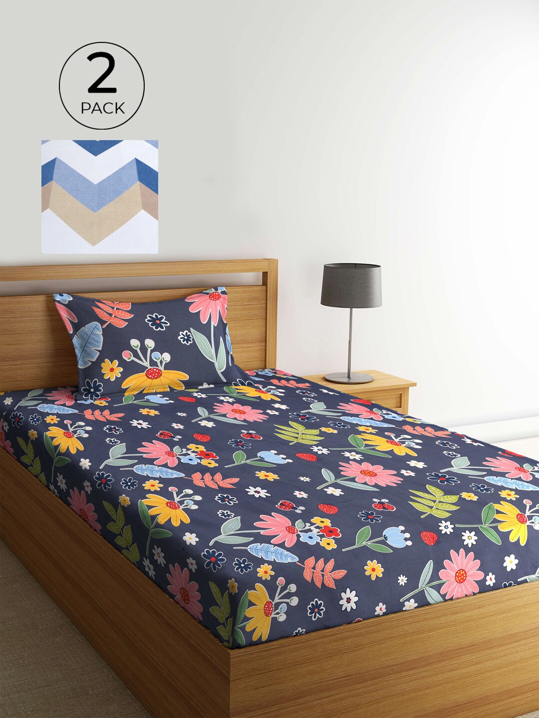 

KLOTTHE Blue & White Floral 210 TC 2 Single Bedsheet with 2 Pillow Covers