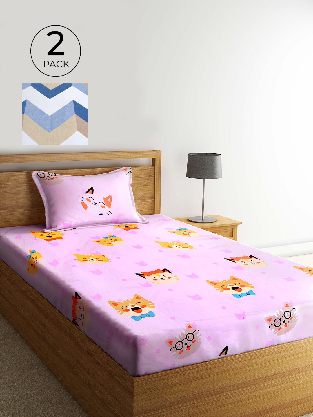 

KLOTTHE Pink & White Graphic 210 TC 2 Single Bedsheet with 2 Pillow Covers